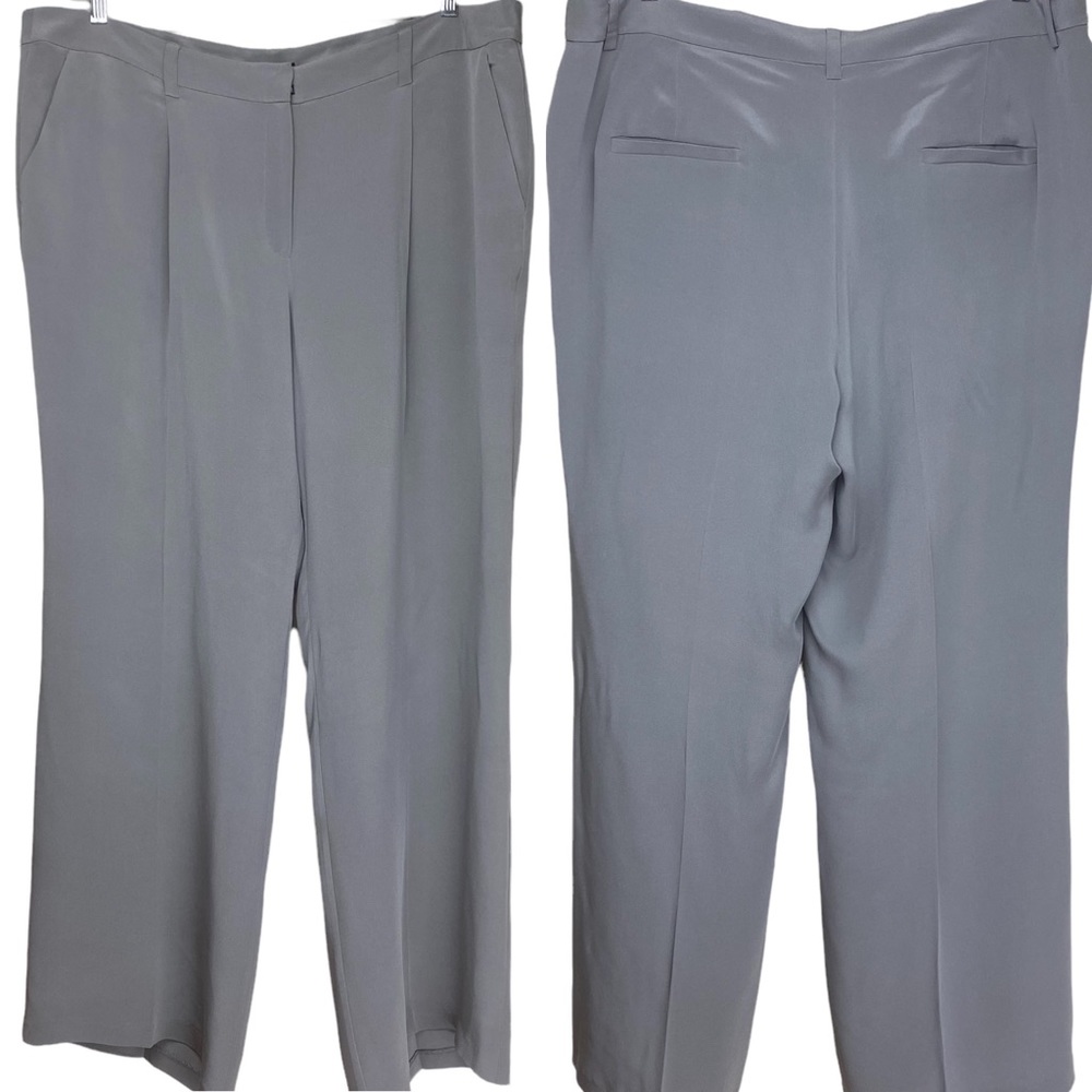 Eileen Fisher Womens Silk Crepe Smoke Grey Wide Leg Trouser Career Pants 1x